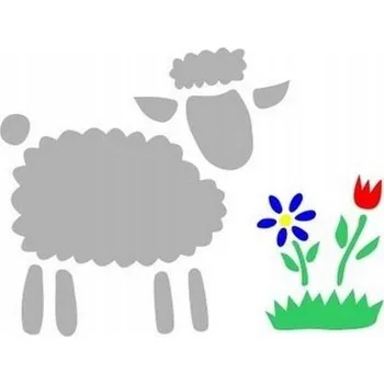 Velikonoční dekorace ŠABLONA OMYVATELNÁ 12x15cm - Velikonoční Beránek s květinami