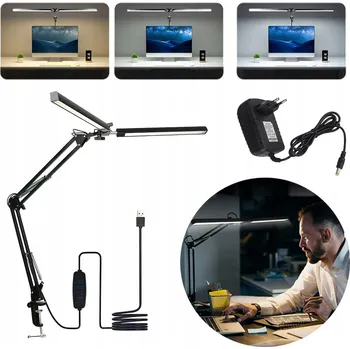 Lampička LED STOLNÍ LAMPA 24W S DVOJITOU HLAVICÍ A FLEXIBILNÍM RAMENEM, 3 BARVY SVĚTLA