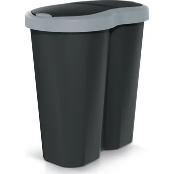 Odpadkový koš Koš na odpadky Compacta R Duo, šedý/černý, objem 40 l, jedna přihrádka, dvě víka, NDRF40-429U_S411
