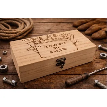 Dřevěná krabička do garáže - Tatínkova garáž Velikost: 12,5x7x5cm