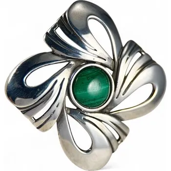 Přívěsek Drakkaria SELKIE, secesní stříbrný přívěsek, malachit, Ag 925