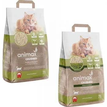 Podestýlka pro kočku Hrudkující stelivo, klasické, drcené, 7 litrů + hrudkující stelivo, zelený čaj, drcené, 7 litrů, Animax