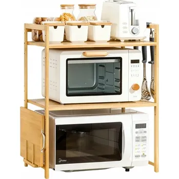 police POLICE NA MIKROVLNNOU TROUBU STOJAN KUCHYŇSKÝ REGÁL DŘEVĚNÝ BAMBUSOVÝ NA KOŘENÍ