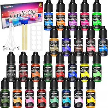 Výroba svíčky SADA PRO VÝROBU SVÍČEK A MÝDEL Z VOSKU 26x TEKUTÉ BARVIVO + Knoty