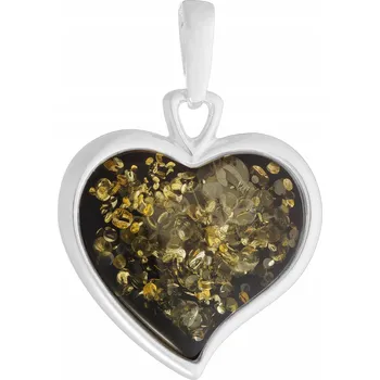 Přívěsek Velké Srdce s Jantarem Stříbrný Přívěsek Srdíčko Přívěsek na Řetízek