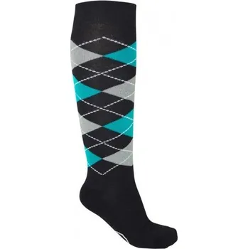 Dámské ponožky YORK Podkolenky KARO černo-tyrkysové (Velikost: S)