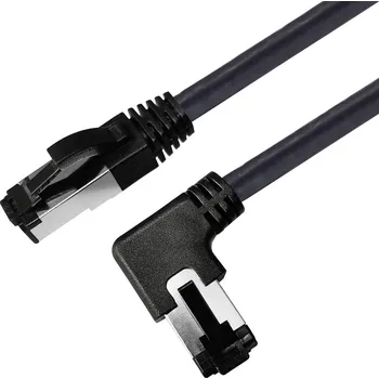 Datový kabel Maxtrack TI52-0,5L RJ45 síťové kabely, propojovací kabely CAT 8.1 S/FTP 0.50 m černá 90° zatočeno doleva, jednoduché stínění 1 ks