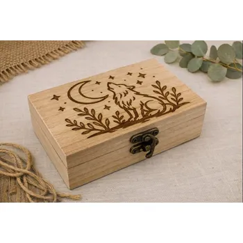 Stylová dřevěná krabička - vlk Velikost: 12,5x7x5cm