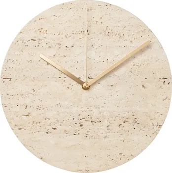 Hodiny Bolia Travertinové nástěnné hodiny Tima 28 cm s tmavou dubovou deskou