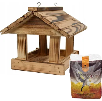 Krmítko pro ptáka Krmítko Woodok, smrkové dřevo, vypalované, silné háčky + ptačí semínka 1 kg