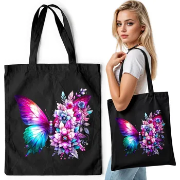 Černá bavlněná nákupní taška – MOTÝLEK KVĚTINY MOTÝL FOTO HMYZ