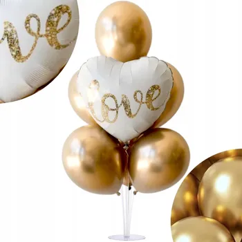 Balónek SADA SVATBA balónků + STOJAN SVATEBNÍ DEKORACE zlaté balónky SRDCE