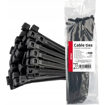 Organizace kabelů Stahovací pásky Amio 02156 4,8 x 300 mm černé 100 ks