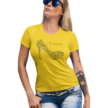 Dámské oblečení Tričko dámské-Love Shoes 3XL žluté