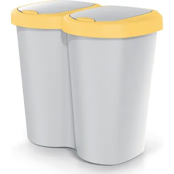 Odpadkový koš Odpadkový koš Compacta B Duo, žlutý/mahagonový, objem 40 l, jedna přihrádka, dvě víka, nástěnné provedení, NDBS40-1215C_427C