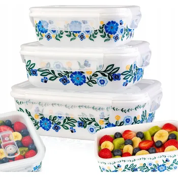 Dóza na potraviny VZDUCHOTĚSNÉ SKLENĚNÉ DÓZY NA POTRAVINY, OBĚDOVÉ BOXY, NA DEZERTY, KVĚTINY 3x