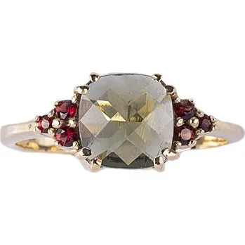 Prsten granát a vltavín - zlatý prsten (U2-3492V) Velikost: 55