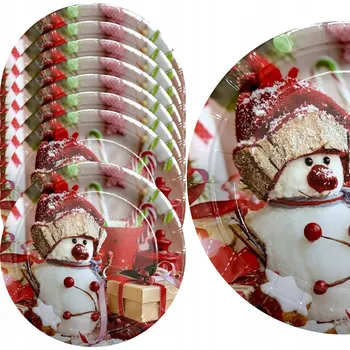 Party nádobí Papírové TALÍŘKY se SNĚHULÁKEM 22cm Vánoční 8 ks
