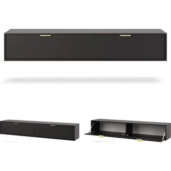 Televizní stolek RTV stolek SENNA 175 Černý – 2 dvířka, zlaté úchyty, moderní design