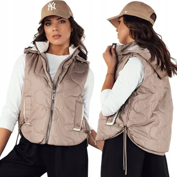 Dámská vesta Prošívaná dámská vesta s kapucí béžová TY4216 - XL