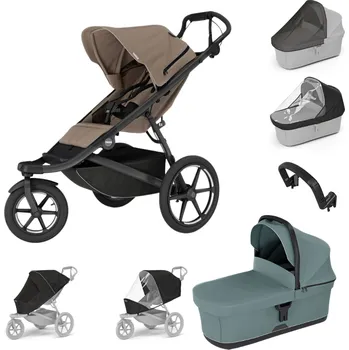 Přeprava dětí THULE Urban Glide 3 Tinted Taupe + korba Mid Blue + pláštěnka + moskytiéra + madlo + pláštěnka a moskytiéra na korbu