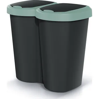 Odpadkový koš Odpadkový koš Compacta B Duo, zeleno-černý, objem 40 l, jedna přihrádka, dvě víka, nástěnné provedení, NDBS40-5575C_S411