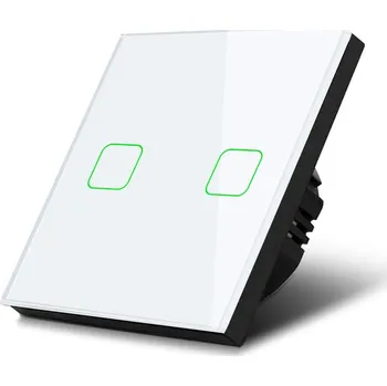 vypínač Dotykový spínač Maclean, dvojitý, krokový, křížový, skleněný, bílý s osvětlením čtvercového tlačítka, 86x86mm, MCE712W