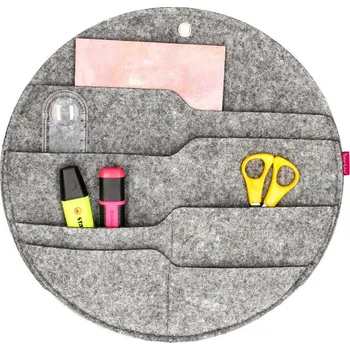 Úložný box Bertoni plstěný nástěnný organizér Circle L průměr 35 cm - šedý, 4 kapsy