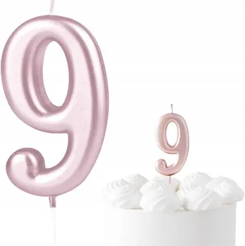 Dortová svíčka ČÍSLICE ZLATÁ SVÍČKA ČÍSLO 9 DEVĚT RŮŽOVÝCH DEKORATIVNÍCH SVÍČEK NA DORT