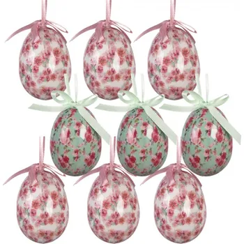 Sada 9 závěsných velikonočních vajíček s vintage květinovým motivem III – 5x8 cm