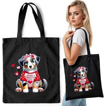 Černá bavlněná nákupní taška – OVCACKA VALENTÝN ŠTĚNĚ POHLEDNICE