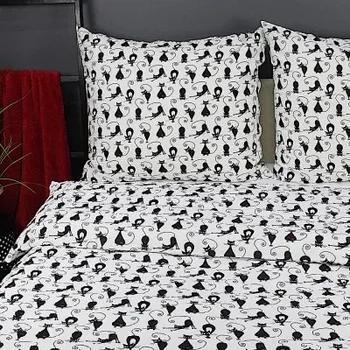 Povlečení Krepové povlečení EXTRA 160x200 černé kočky se srdíčkem koťata