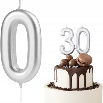 Dortová svíčka STŘÍBRNÁ ČÍSLICE ČÍSLO 0 NULA DEKORATIVNÍ STŘÍBRO SVÍČKY NA DORT