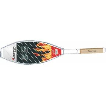 Grilovací rošt Rošt na pečení ryb Master Grill & Party, chromovaná ocel, dřevěná rukojeť, 68 cm, MG148A
