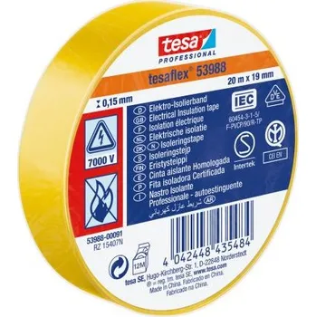 Izolační páska Izolační páska elektro, Žlutá Měkčené PVC 7000V 19mm x , délka: 20m tloušťka 150mm 53988 Tesa