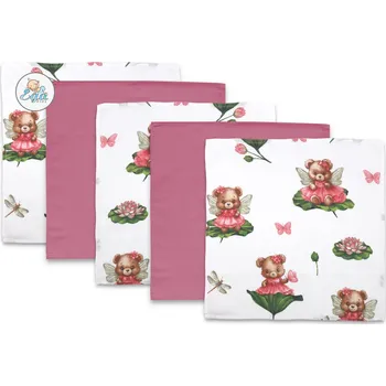 látková plena Ega Kids Mušelínové ubrousky (5ks) - Medvídek a květiny