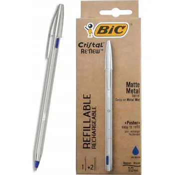 Propiska Bic Cristal Re'New Metal stříbrné + 2 modré náplně