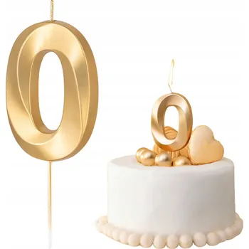 Dortová svíčka SVÍČKA ZLATÁ METALICKÁ ČÍSLICE 0 NULA DEKORATIVNÍ SVÍČKY NA DORT