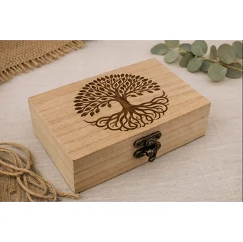 Stylová dřevěná krabička se stromem života Velikost: 12,5x7x5cm