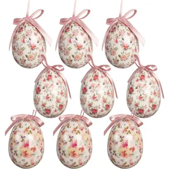 Sada 9 závěsných velikonočních vajíček s vintage květinovým motivem I – 5x8 cm