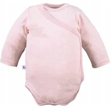 Bavlna body s dlouhým zapínáním na zip velikost 62, POLSKÉ Eevi růžová s potiskem listů, vada p1