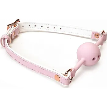 Roubík White & Pink Fairy Goat Leather Ball Gag, nastavitelný dýchací roubík