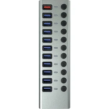 USB hub Maxtrack CH12L USB Hub 10 portů USB-A USB&nbsp;3.0 5 GBit/s lze spínat jednotlivě stříbrnošedá CH12L