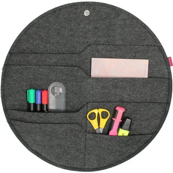 Úložný box Bertoni plstěný nástěnný organizér Circle L průměr 35 cm - antracit, 4 kapsy