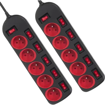 Napájecí kabel Napájecí lišta Maclean, prodlužovací kabel s 5 zásuvkami, s vypínači, 250VAC/10A, 1,5 m, MCE204, 2 kusy