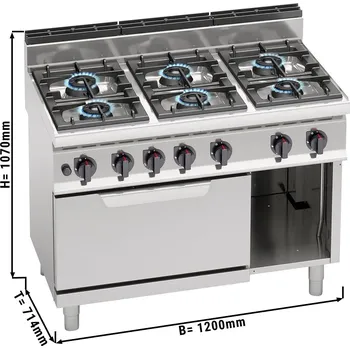 Sporák G.Gastro Plynový sporák 6 hořáky (42 kW) - s plynovou statickou troubou (7,8 kW)
