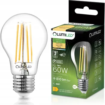 Žárovka LED žárovka E27 A60 7W = 60W 810lm 3000K Teplá bílá 360° FILAMENT LUMILED