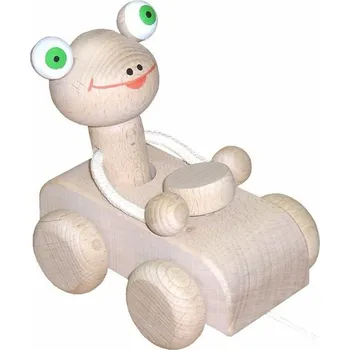 Dřevěná hračka Tahací žába v autíčku