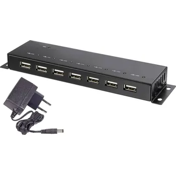 USB hub Renkforce RF-4791678 USB Hub 7 portů USB-A USB 2.0 480 MBit/s kovový ukazatel, pro montáž na zeď černá RF-4791678