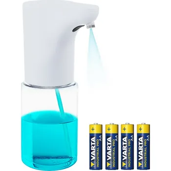 Dávkovač mýdla Automatický dávkovač Promedix, dávkovací nádoba na tekutá mýdla a dezinfekční prostředky, 300 ml, bílá, PR-540 W + 4 baterie Varta Industrial AA